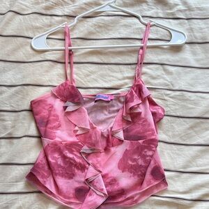 Wildfox Pink Floral Ruffle Camisole Top